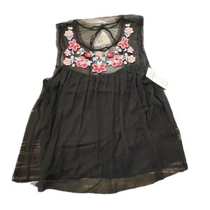 Hollister Floral Embroidered Top Sleeveless‎ Mesh Overlay Medium NEW $40
